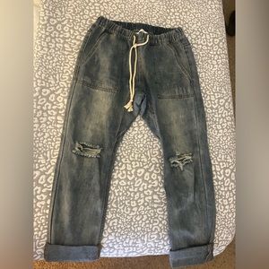 Drawstring waist boyfriend distressed jeans